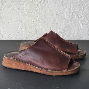 Clarks Women's Sz 7 M Brown Leather Slide Slip On Bohemian Hippie Y2K Retro